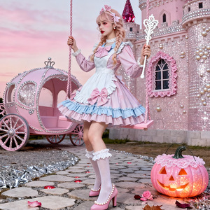 Ensemble de costume de demoiselle d'honneur Lolita rose pour Halloween, avec robes en polyester doux, <span class=keywords><strong>tenue</strong></span> de scène pour femmes - Product Image 3