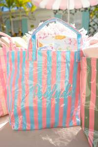 Sac d'été de plage vierge à rayures, couleurs bonbon rose et bleu, pour la vente en gros - Product Image 4