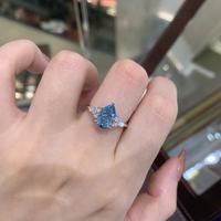 Bague pour femme en or massif 18 carats, trois pierres bleues cultivées en laboratoire, style classique, certifiée IGI, clarté VS2, excellente taille