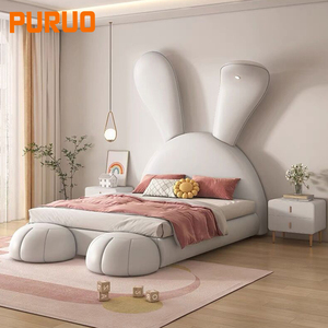 เตียงเดี่ยว Puruo Modern Beds สำหรับเด็กหุ้มเบาะ เฟอร์นิเจอร์ห้องนอนสีชมพู เตียงเจ้าหญิงสำหรับเด็กผู้หญิง - Product Image 3