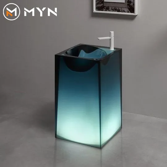 อะคริลิคเรซิ่น Cristalmood สีฟ้าโปร่งใสห้องน้ำฐานอิสระอ่างล้างมือ