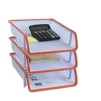 Organisateur de bureau empilable à 3 niveaux ALLIFE en plastique écologique, porte-documents et porte-lettres, blanc et orange, pour usage professionnel (vente en gros)