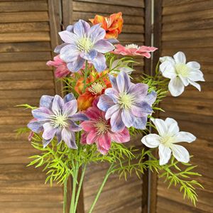 Jinxi Clematis <b>Artificial</b> <b>Flowers</b> 3D Printed Silk Fabric Wedding Home Decor 5-9Q-1-3 Head Orange Pink White - Product Image 2