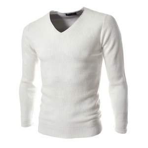 ชุดเสื้อสเวตเตอร์คอวีแขนยาวสีขาวสำหรับผู้ชายชุดแฟชั่นลำลองเสื้อถักยาวนุ่มระบายอากาศเสื้อไซส์ใหญ่พิเศษ - Product Image 1