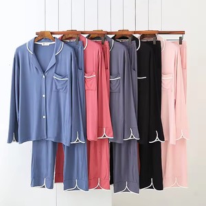 2025 venta al por mayor acogedor <span class=keywords><strong>2</strong></span> piezas Modal algodón bambú ropa de dormir manga larga cordón Pijamas Pjs pijamas conjunto de pijamas para mujeres - Product Image 1