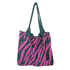 Korean Style Zebra <b>Pattern</b> <b>Knitted</b> Tote Bag <b>For</b> Women Spring Summer Large Capacity Fashion Single Shoulder Underarm Handbag - Product Image 6