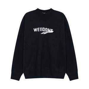 Autumn and winter letter round neck sweater loose plus size slimming knit sweater lazy style top thickened WE11DONE hem missing - Product Image 4