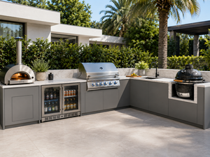 Cucina per barbecue e Grill all'aperto di lusso per ville <span class=keywords><strong>Forno</strong></span> elettrico integrato su misura e griglia in acciaio inossidabile - Product Image 1