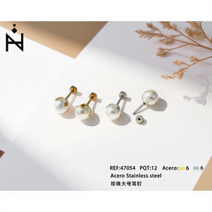 Boucles d'oreilles en perles Tz, grande taille, acier inoxydable, fausses perles, plaqué or, bijoux minimalistes pour femmes - Product Image 4