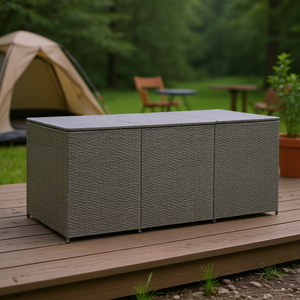 Caja de Almacenamiento para Patio de Poliratán Gris, 70.9x35.4x27.6 Pulgadas, Resistente al Agua, Tipo Rectangular Vertical para Exteriores - Product Image 2