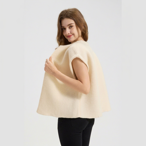 Cardigan en tricot côtelé à manches chauve-souris pour femme, col boutonné, couleur unie, pour l'automne, 100% cachemire, décontracté - Product Image 3