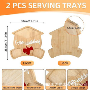 Wooden <b>Snack</b> <b>Tray</b> With Compartments Graduation Theme Serving Platter For Home Use Party Tableware Storage - Product Image 5
