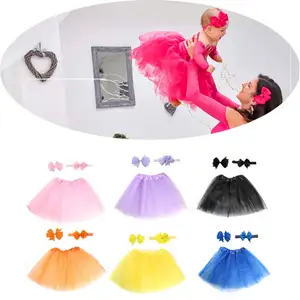 Newborn infant tutu skirt hair clip ribbon bow headband photography prop outfit girls skirts hairpin set baby girl photo props