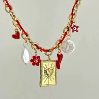 Populaire Étanche Bricolage Charme Collier En Acier Inoxydable 18K Or Fleur Poivre Coeur Perle Charmes Collier
