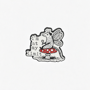 Pin esmaltado de metal niquelado negro con diseño de Possum, Alas de Mariposa y Hongo, con letras impresas en letterpress, para solapa - Product Image 1