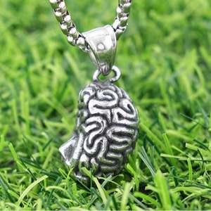 Collar con Colgante de Cerebro de Acero Inoxidable, Diseño Cerebral Texturizado en Tono Plateado, Estilo Gótico Urbano para Hombre, Joyería de Moda - Product Image 1