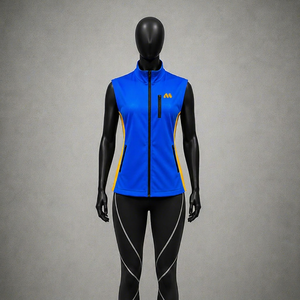Chaqueta deportiva de yoga azul sin mangas con cremallera, transpirable, ajustada, de nailon y spandex, para mujer, que absorbe el sudor. - Product Image 1