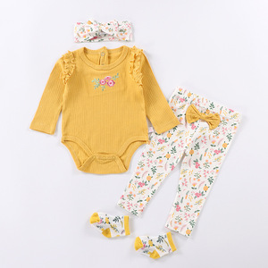 Vente chaude nouveau-né vêtements garçons filles avec bandeau chaussettes vêtements manches longues body vêtements pour bébés coffrets cadeaux - Product Image 5