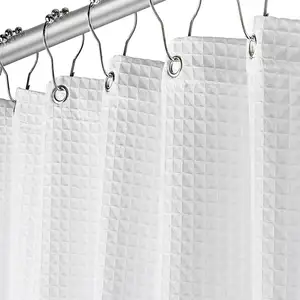 Tirai mandi Hotel wafel tugas berat 240 gsm tahan karat grommet logam tenun kain putih tirai mandi untuk kamar mandi