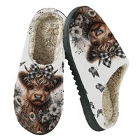 Pantoufles d'hiver en daim pour hommes et femmes, motif nœud papillon imprimé dessin animé, doublure chaude en peluche artificielle, matériau EVA, pour usage domestique