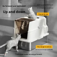 Bac à litière pour chat en acier inoxydable extra large plateau surélevé semi-fermé anti-odeur avec sortie supérieure accessoire de toilette anti-éclaboussures