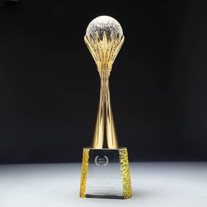 Gold Silver Bronze Resin <strong>Globe</strong> <strong>Golf</strong> Football <strong>Ball</strong> Event Crystal Trophy Award MH-NJ0564 - Product Image 1