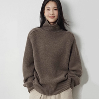 Pull en cachemire personnalisé pour femme, col roulé, coupe ample, tricoté à la machine, anti-boulochage, idéal pour l'hiver