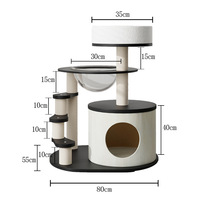 Arbre à chat en bois pour chats à pattes courtes, tour à chat multi-niveaux avec maisonnette, lit capsule et poteau à gratter en corde de papier pour chats d'intérieur