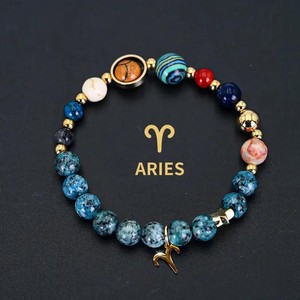 Bracciale Unisex con Otto Pianeti in <span class=keywords><strong>Pietra</strong></span> Naturale Verde Imperiale, Cristallo Zodiacale Placcato Oro 18K - Product Image 1