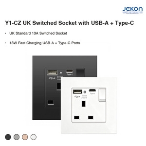 Enchufe de Pared Cuadrado de 86 mm con Interruptor, 13A, Estándar del Reino Unido, <span class=keywords><strong>Cargador</strong></span> Rápido de 18W, USB C, USB A, Amplio Voltaje de 110 a 250V - Product Image 1