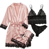 Peignoir de Nuit pour Femme 1 Pièce, Ensemble Pyjama Sexy en Satin et Dentelle, Robe de Nuit Courte d'Été Printemps, Taille Élastique, Respirant, Séchage Rapide