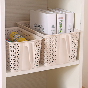 Plastic Storage Basket Rectangle With Handle Off White White Black For Home Office Food Storage Rack 3035 - Product Image 1