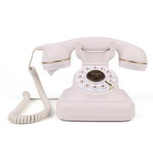 <span class=keywords><strong>Teléfono</strong></span> <span class=keywords><strong>Fijo</strong></span> Retro con Cable, Color Blanco Marfil, con Botones, Analógico, PSTN, para Escritorio, con Detalles Dorados - Product Image 1