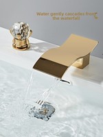 Keran Wastafel 3 Lubang Model Waterfall Rendah untuk Kamar Mandi, Pegangan Ganda Air Panas dan Dingin, Inti Katup Tembaga