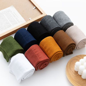 Femmes automne coton épaissi solide demi-longueur <span class=keywords><strong>bas</strong></span> noir filles genou haute étudiant chaussettes - Product Image 5