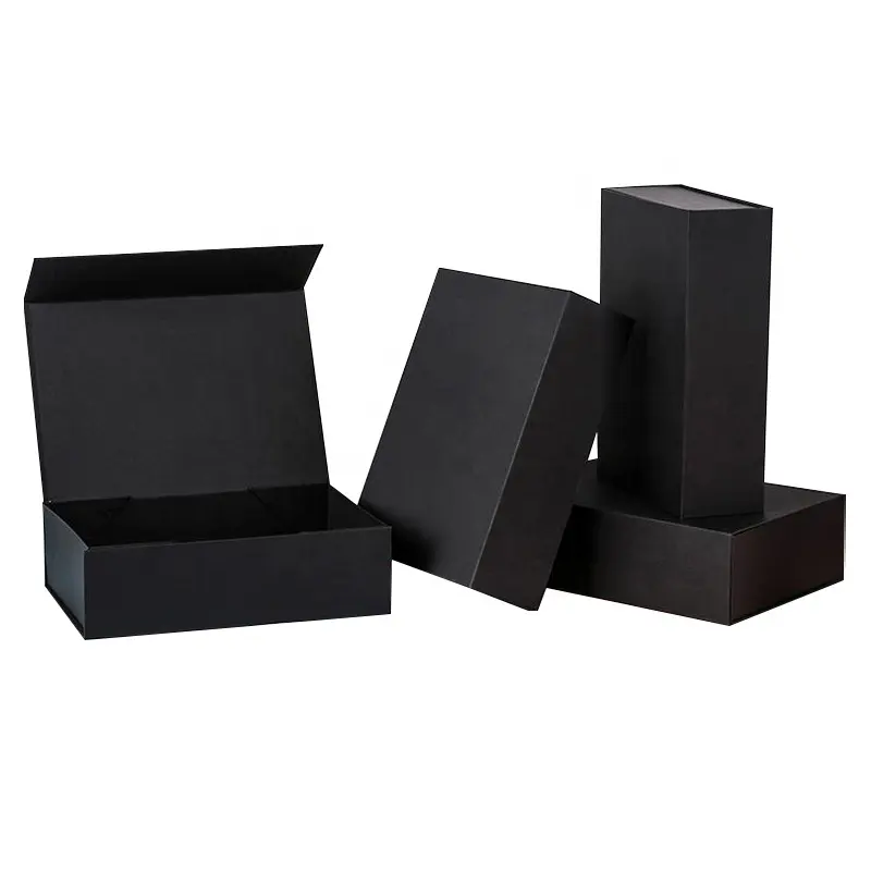 kundenspezifisch bedruckte recycelbare faltbare luxuriöse versandbox aus schwarzem karton mit magnetverschluss für kosmetika hochzeit geschenk