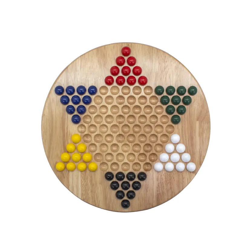 Set di giochi di dama cinese con gioco da tavolo in legno naturale e 60 marmo di vetro, 11.5 pollici