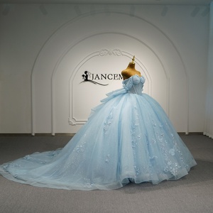 Vestido de Quinceañera Azul de Lujo Lsmc25, Vestido de Princesa con Lentejuelas Florales en 3D, Vestido de 16 Años con Cola Larga Jancember - Product Image 3
