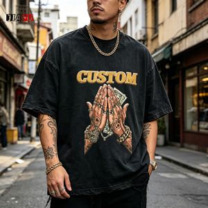 240gsm Heavyweight <strong>T</strong> <strong>Shirt</strong> <strong>Men</strong> Distressed Boxy Fit Graphic Print Tshirt Vintage Streetwear <strong>Mens</strong> Black Tee Top Bulk Custom - Product Image 2