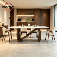 Table à manger rectangulaire moderne, plateau en marbre, base en bois massif, mobilier design du milieu du siècle, hôtel, maison, fabrication directe en usine