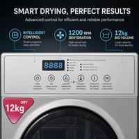 Sèche-linge électrique grande capacité 12 kg, sécheuse à tambour en acier inoxydable pour vêtements, usage domestique