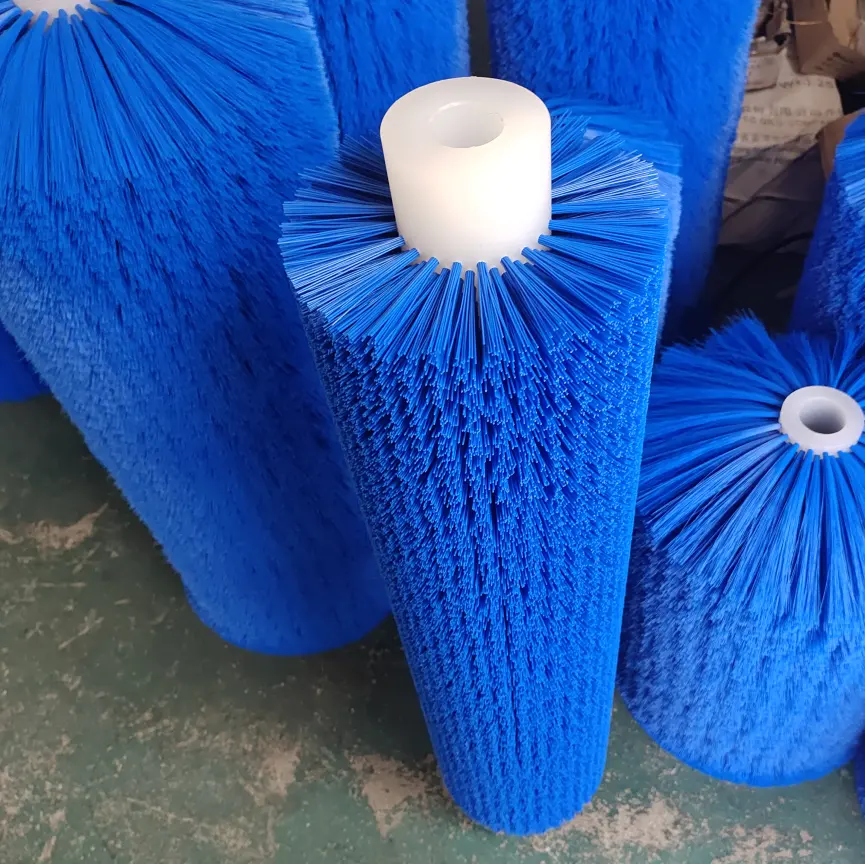 Benutzer definierte versetzte Muster Lebensmittel industrie Blue Nylon Zylinder rollen bürste zur Reinigung