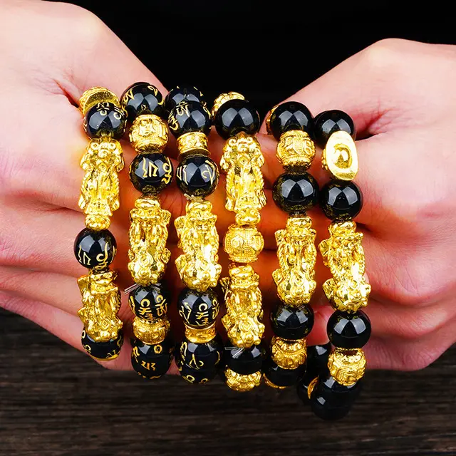2022 Pi Xiu Feng Shui Black Obsidian Attract Wealth Lucky Chakra Jewelry for Women Men Adjustable Gemstones Bracelet