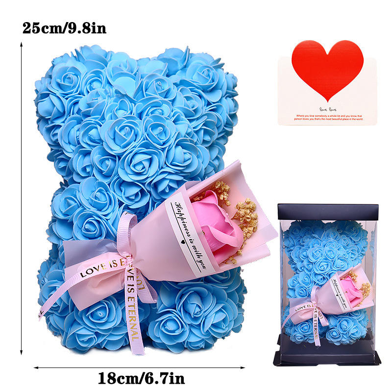 Ciel bleu-25cm rose ours boîte cadeau carte de voeux