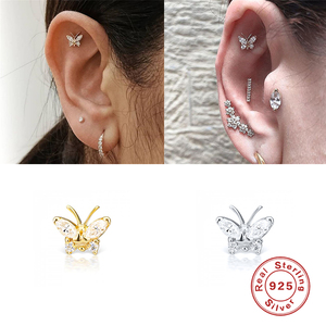 Bijoux turcs en argent sterling S925, boucles d'oreilles clous amusantes en forme de papillon et d'œil de cheval avec diamant, pour piercing d'oreille - Product Image 6