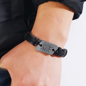 Bracciale <span class=keywords><strong>in</strong></span> <span class=keywords><strong>pelle</strong></span> nera artigianale-Design semplice con vari modelli gioielli da polso da uomo - Product Image 5