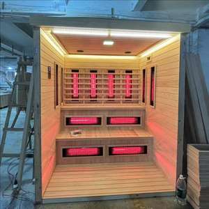 Sauna de esquina eléctrica moderna para interiores, Spa, baja intensidad, cerámica infrarroja para 2-3 personas, diseño de cicuta canadiense de madera maciza - Product Image 1