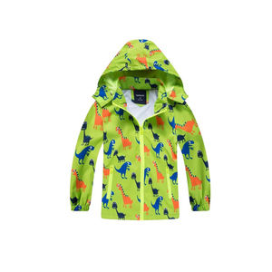 Chaqueta Infantil Ligera con Capucha Desmontable, Impermeable, Transpirable, Resistente al Viento, Forrada de Algodón y Poliéster, con Estampado Personalizado de Dinosaurios - Product Image 1