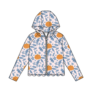 Manteau à capuche zippé pour enfants, motif citrouille d'automne personnalisé, avec nœuds coquette et bord festonné, style mignon pour sœurs, nouveaux styles de vêtements pour enfants - Product Image 6