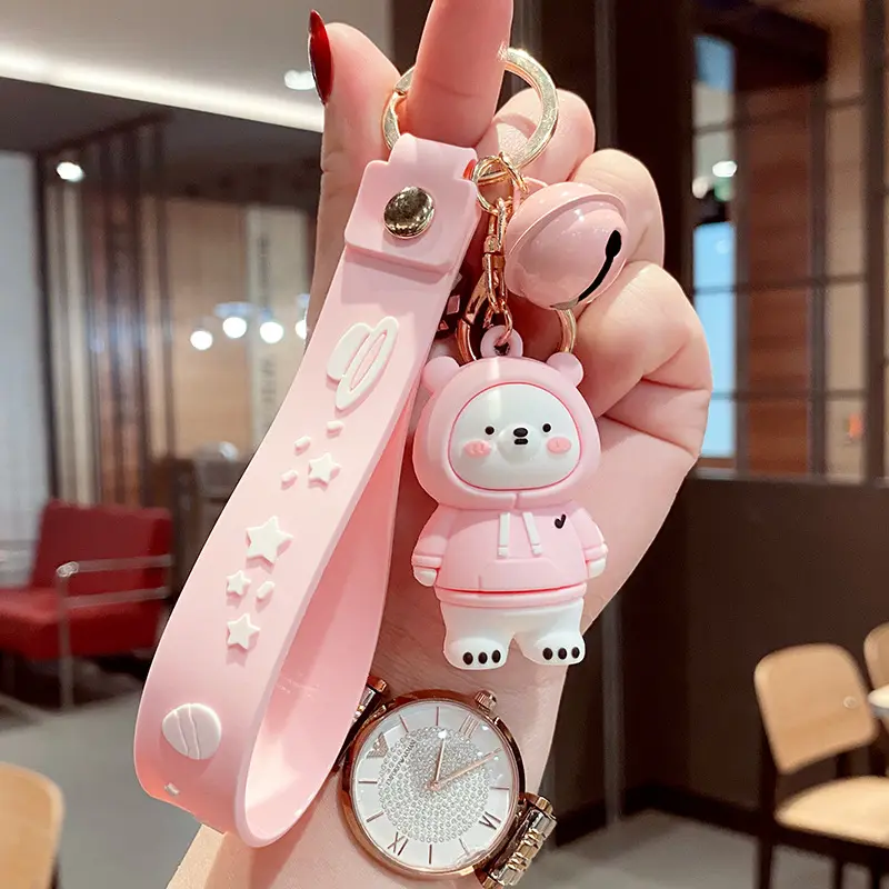 Mignon dessin animé designer pvc porte-clés bleu rose pull ours porte-clés couples voiture sac pendentif à breloque kawaii animal porte-clés